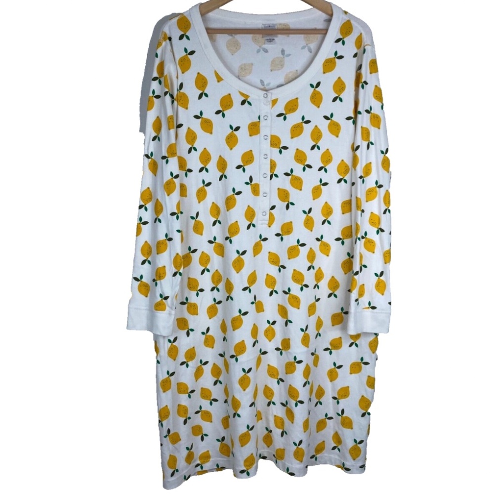 Hanna Andersson Nightgown XL Organic Cotton Lemon Print Pockets Preppy Cozy PJs
